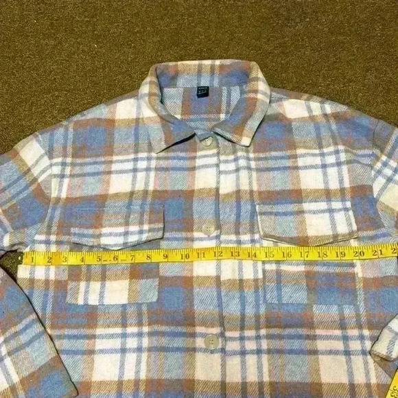 Blue White Brown Plaid Button Down Long Sleeve Tops Womens Size Medium - Picture 7 of 9